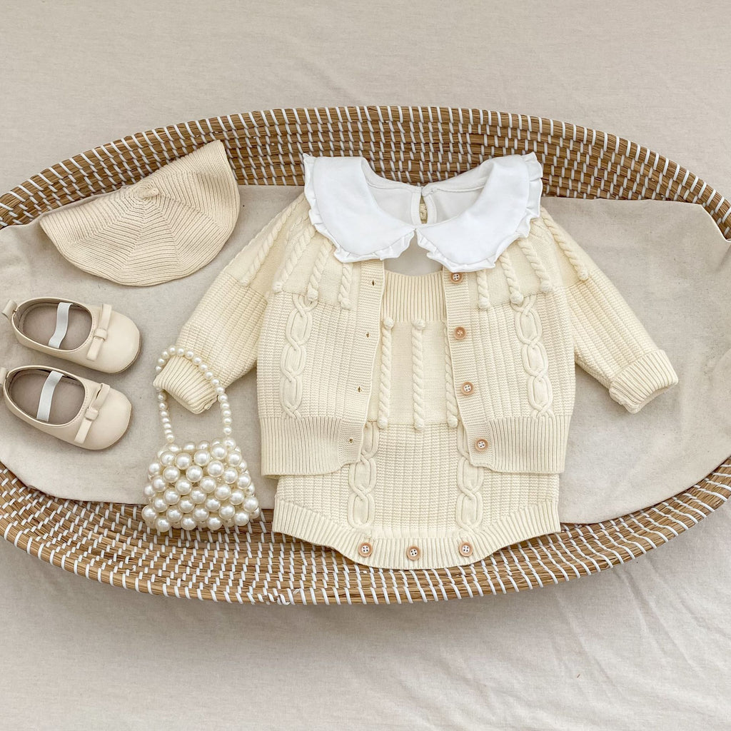 Knitted Romper And Coat Two-piece Set