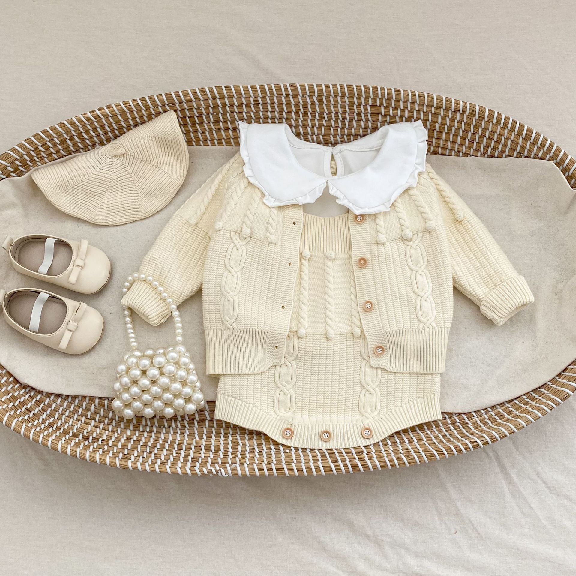 Knitted Romper And Coat Two-piece Set