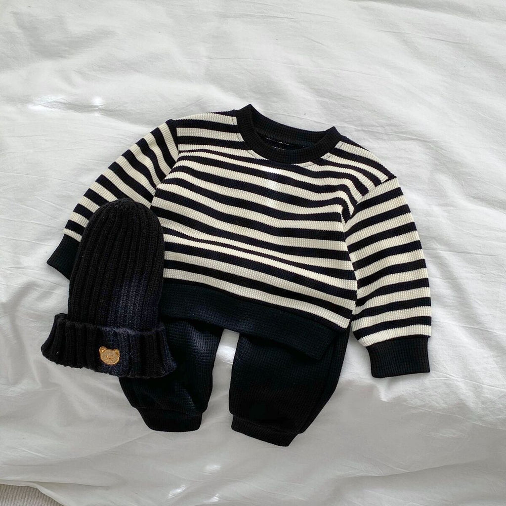 Matching Striped Long-sleeved Top&Pants Suit