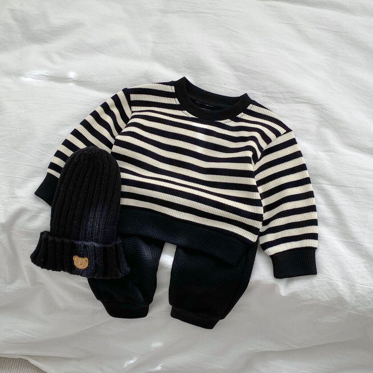Matching Striped Long-sleeved Top&Pants Suit