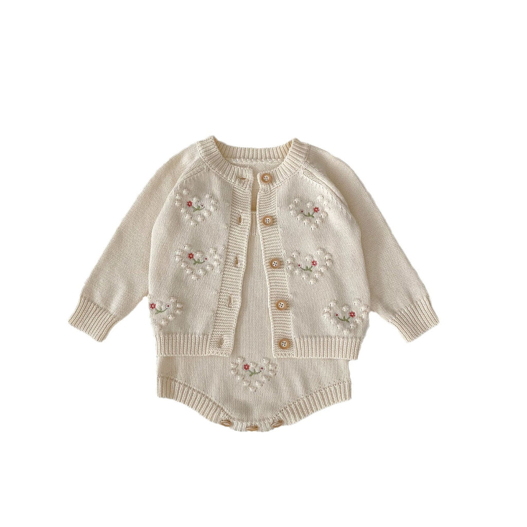 Polka Dot Heart-shaped Embroidered Cardigan Set