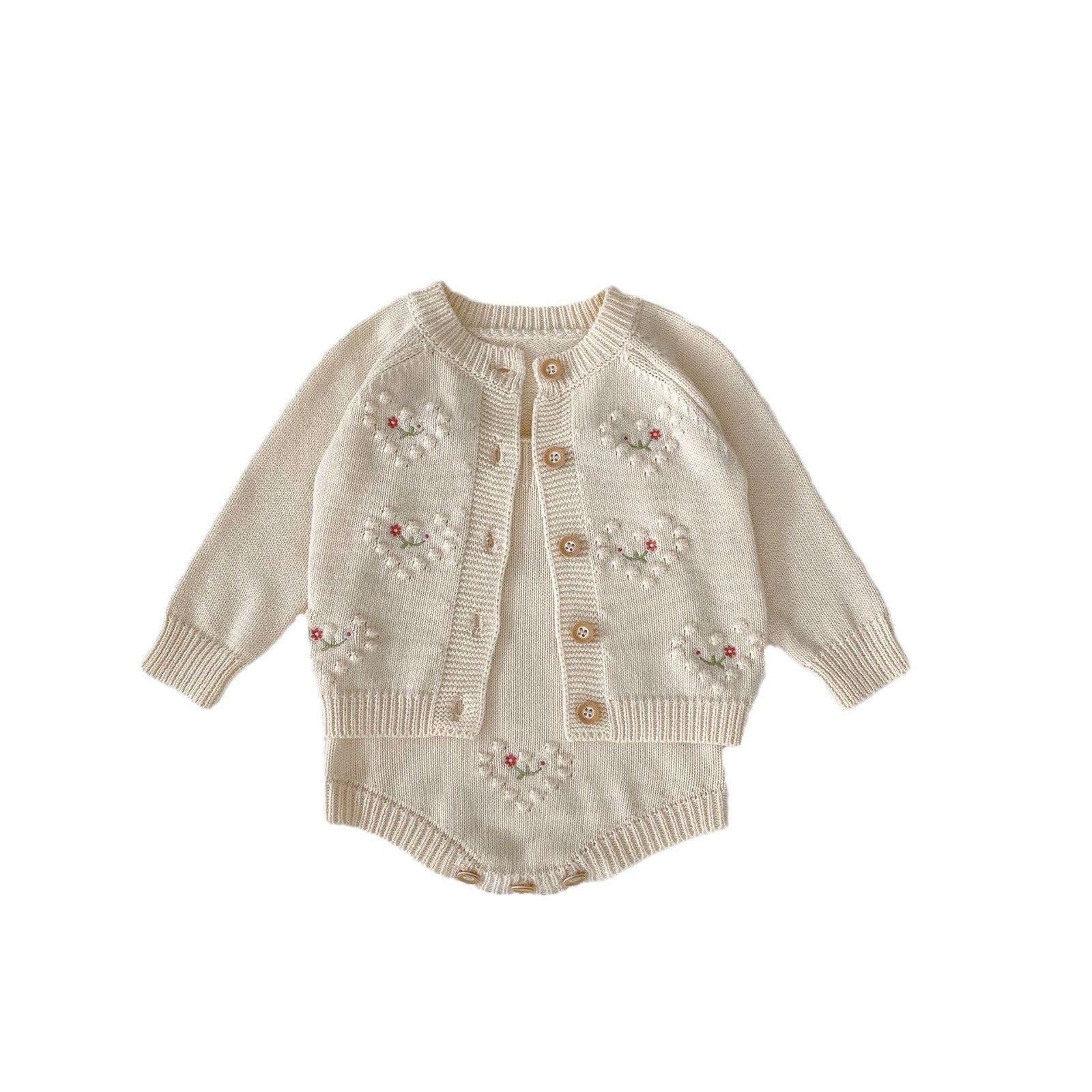 Polka Dot Heart-shaped Embroidered Cardigan Set