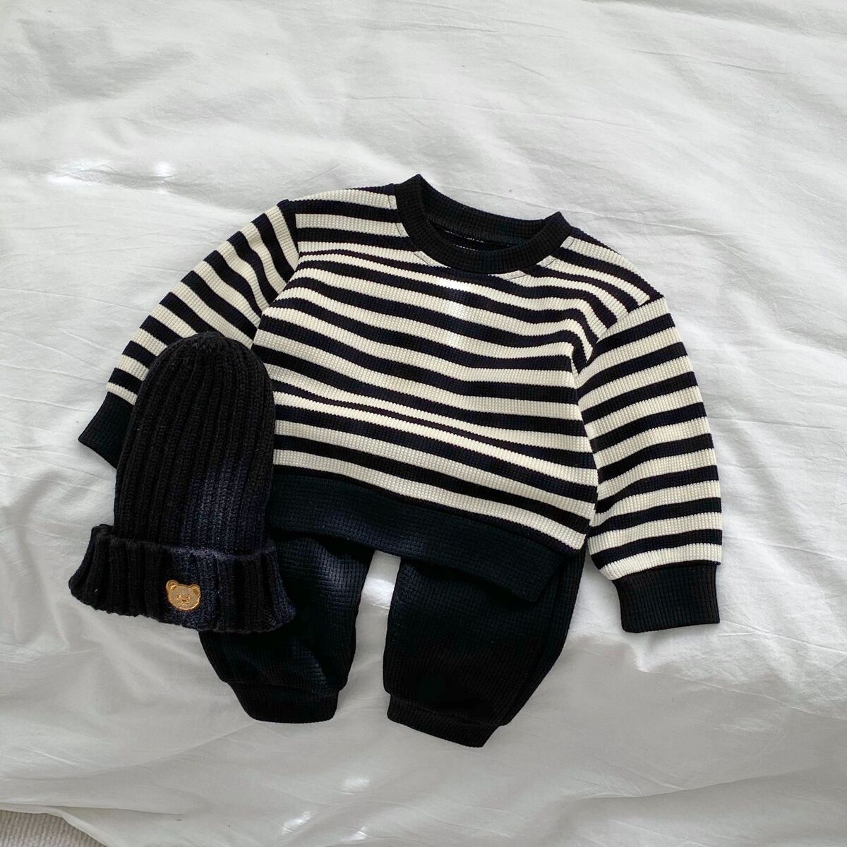Matching Striped Long-sleeved Top&Pants Suit