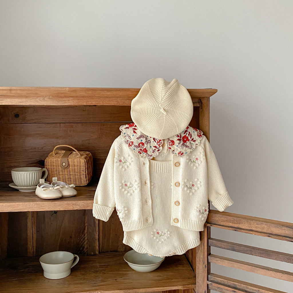 Polka Dot Heart-shaped Embroidered Cardigan Set