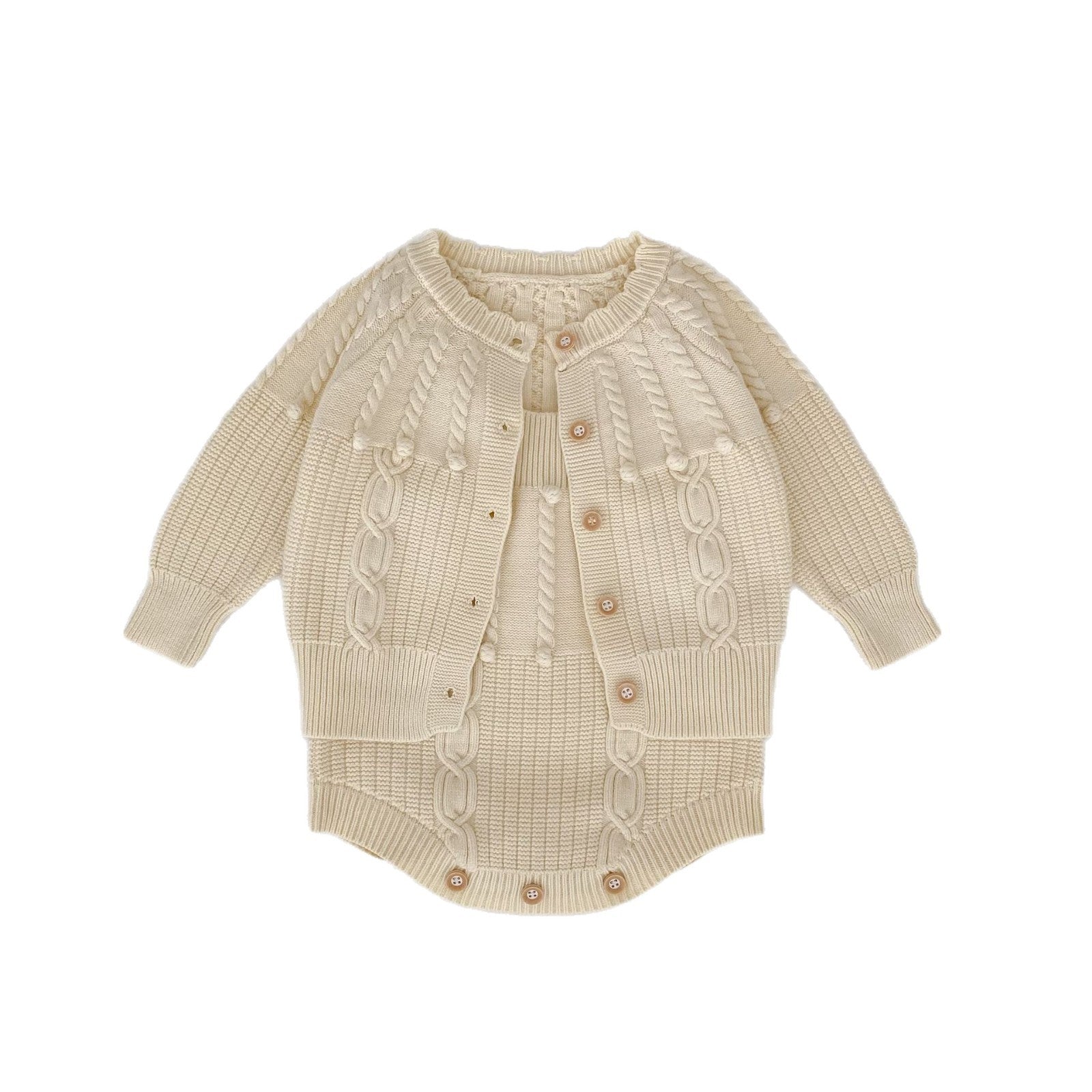 Knitted Romper And Coat Two-piece Set