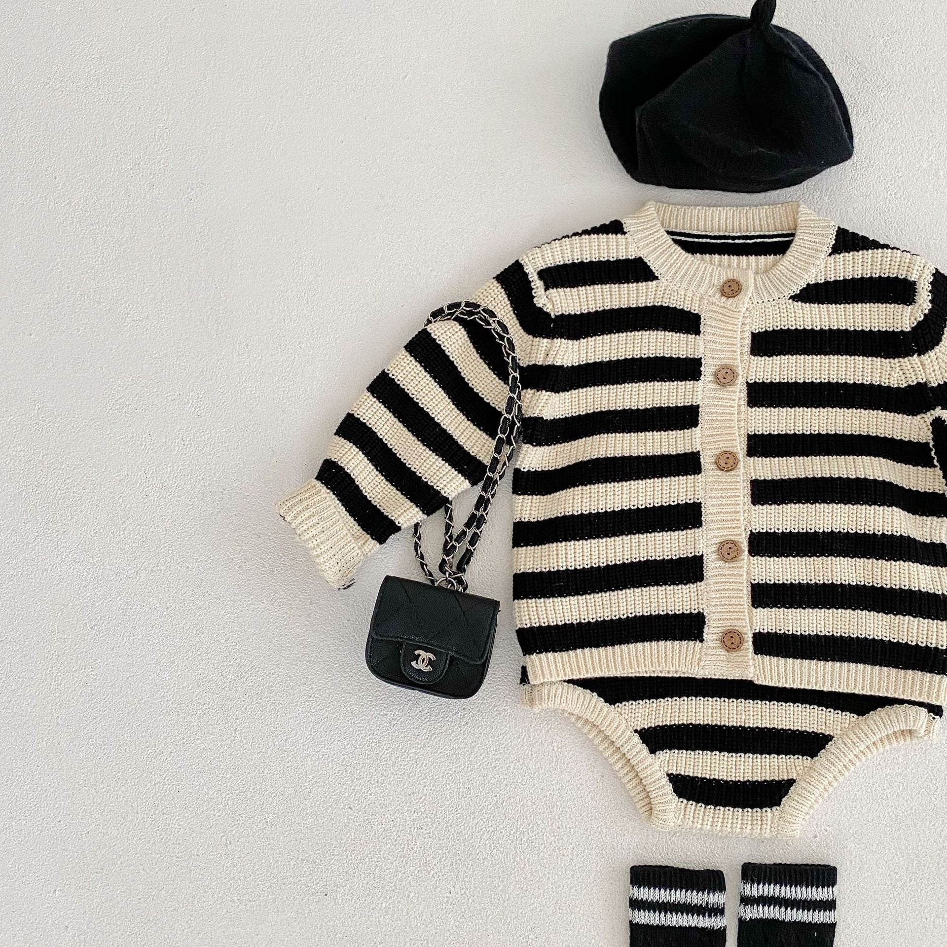 Knitted Cotton Sweater Cardigan Jacket Two-piece Suit