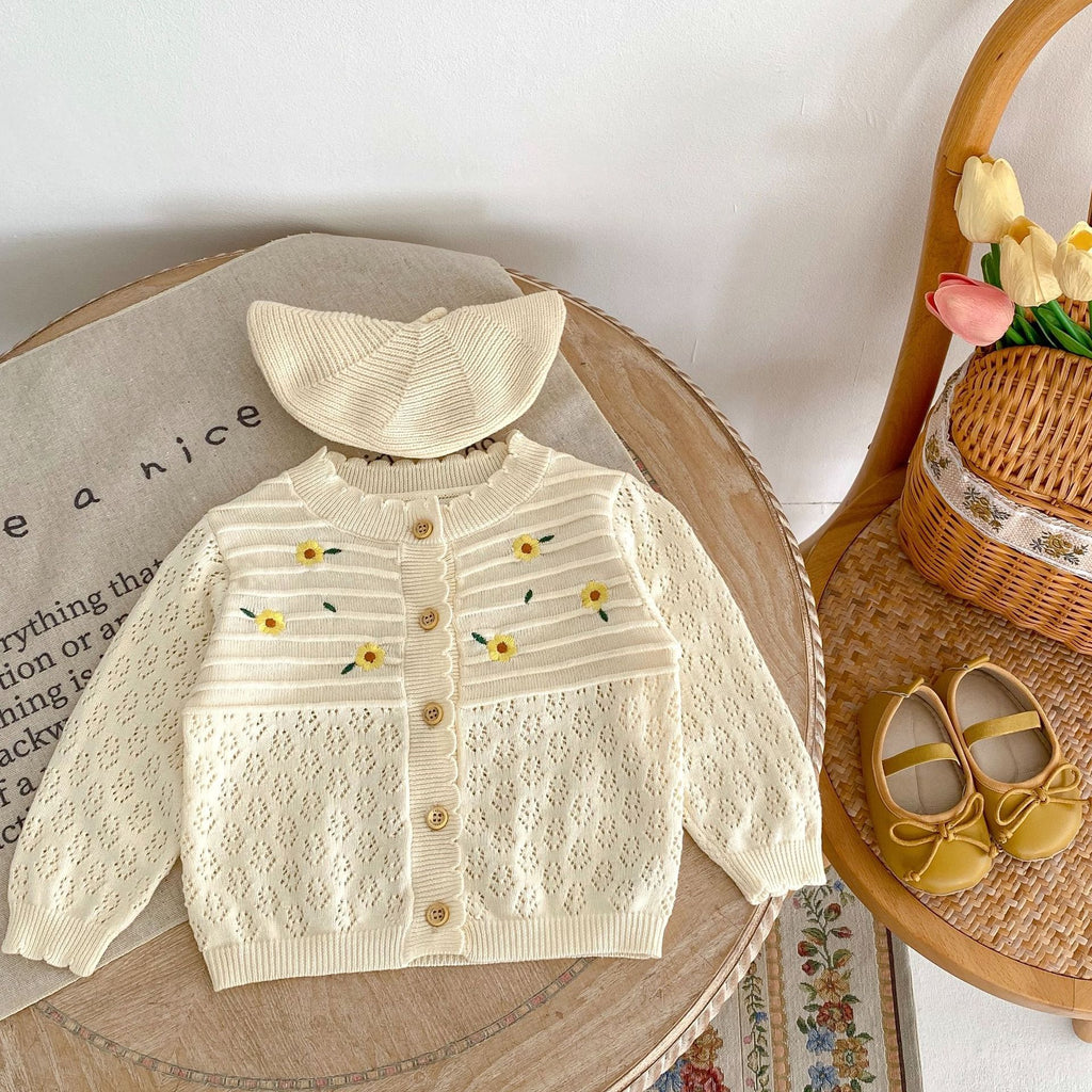 Flower Embroidered Long Sleeve Knitted Coat