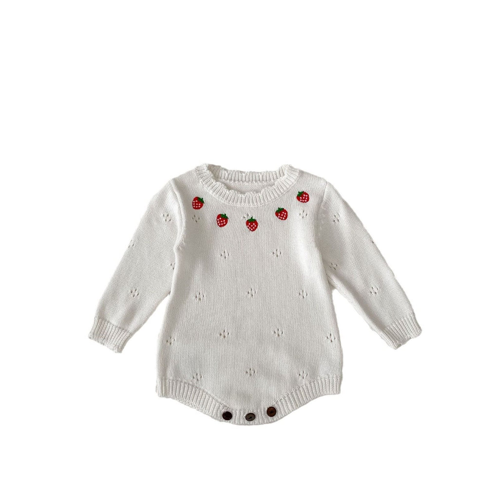 Strawberry Embroidered Knitted Romper