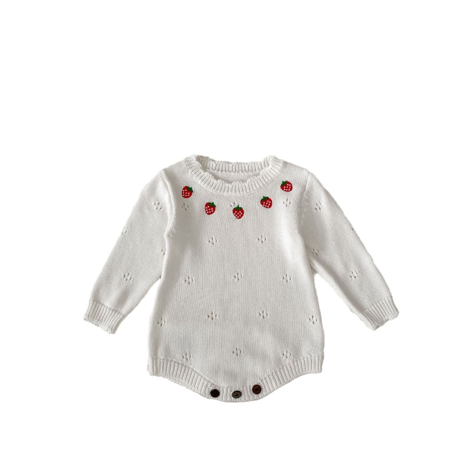 Strawberry Embroidered Knitted Romper