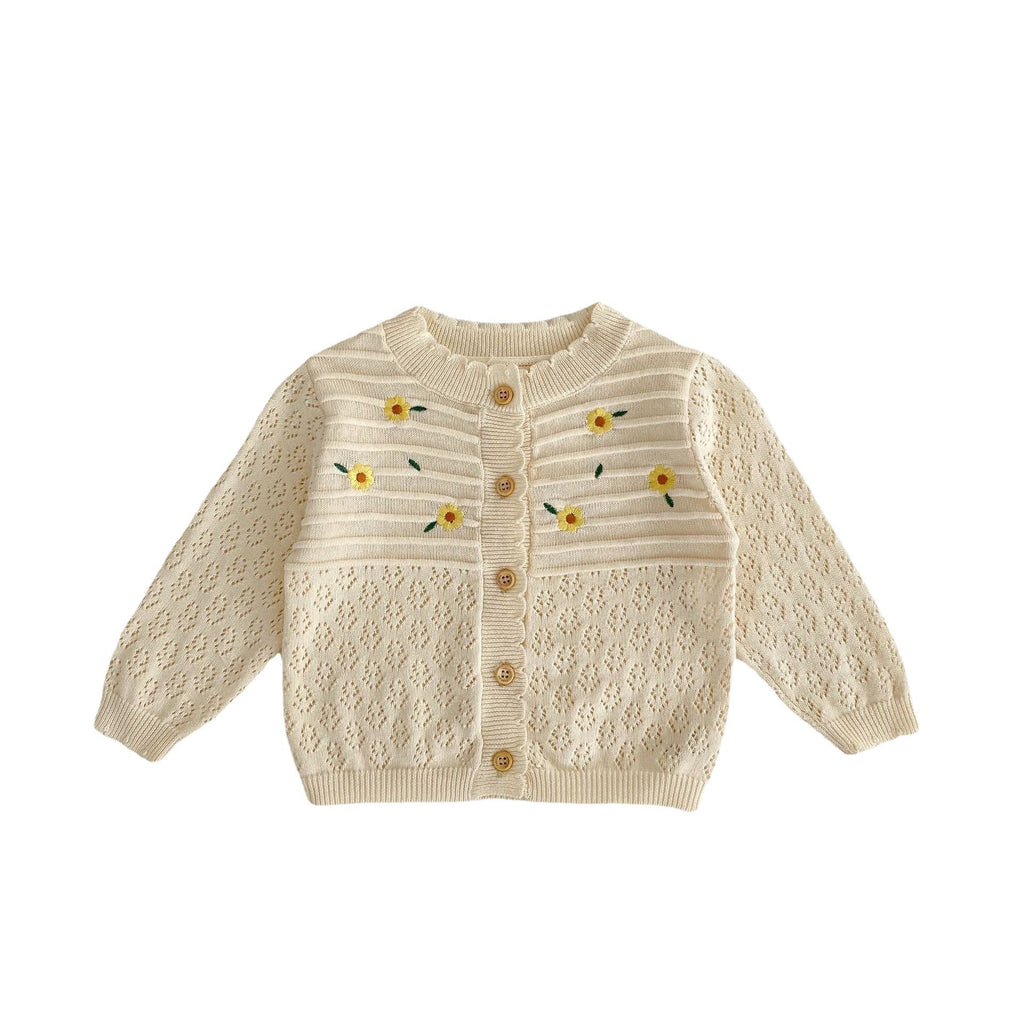 Flower Embroidered Long Sleeve Knitted Coat