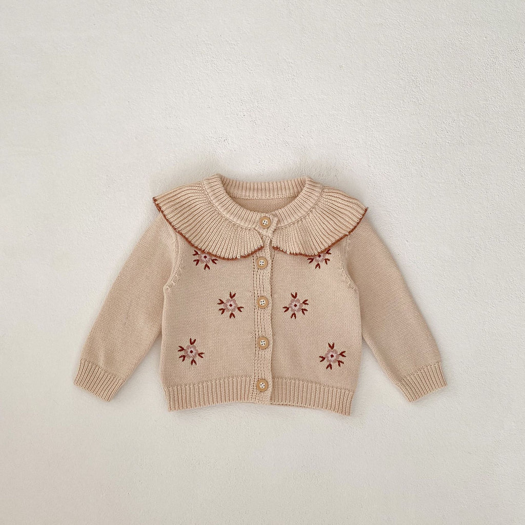 Lapel Embroidered Knitted Coat