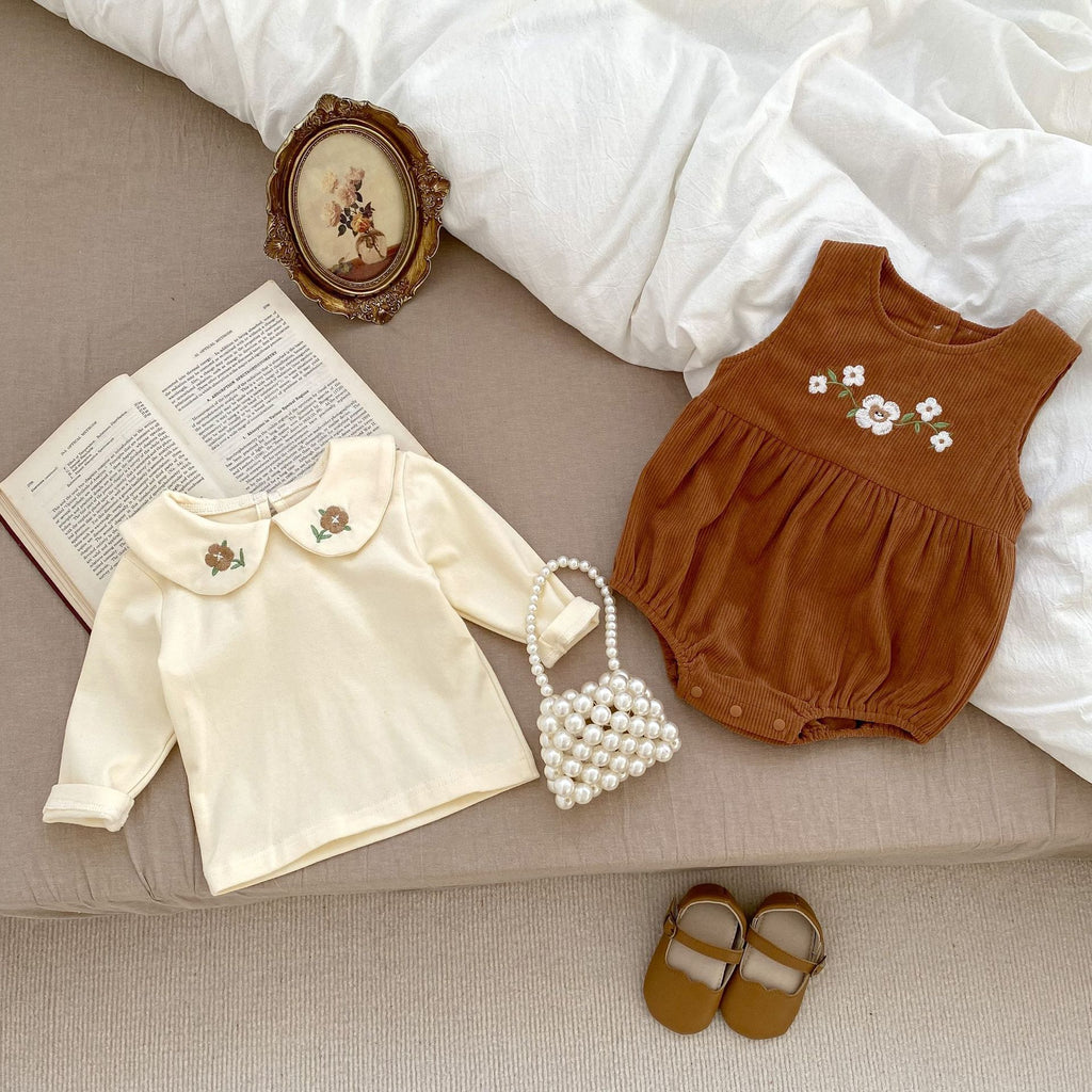 Embroidered Suspender Romper