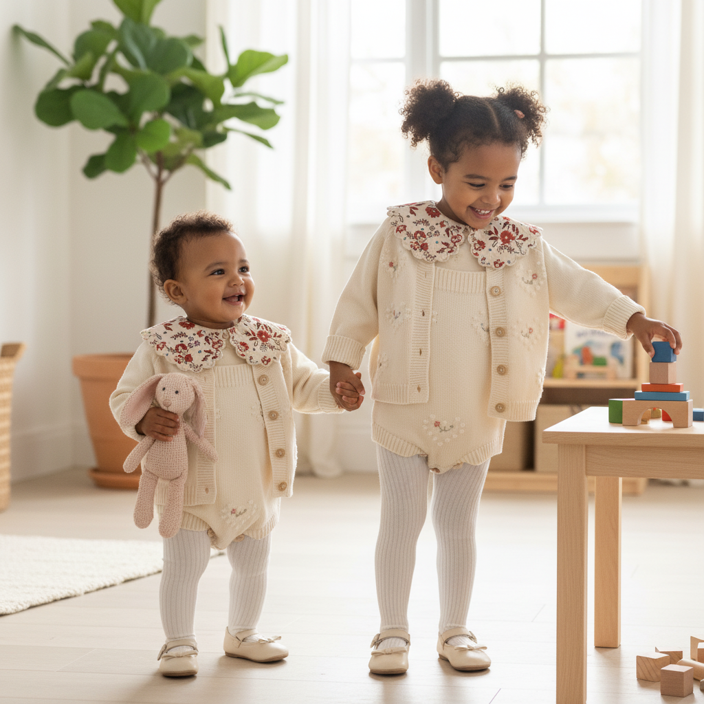 Polka Dot Heart-shaped Embroidered Cardigan Set