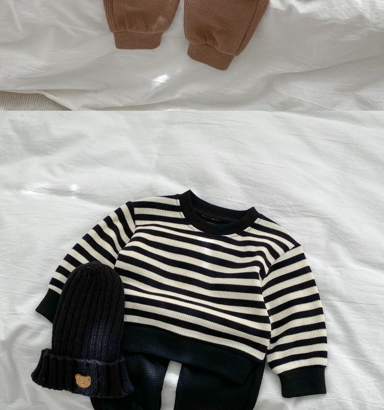 Matching Striped Long-sleeved Top&Pants Suit