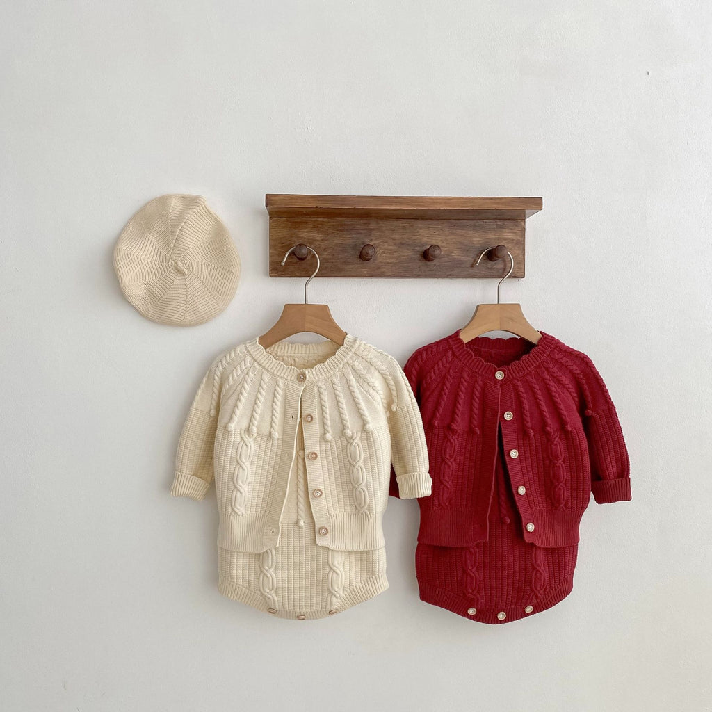 Knitted Romper And Coat Two-piece Set