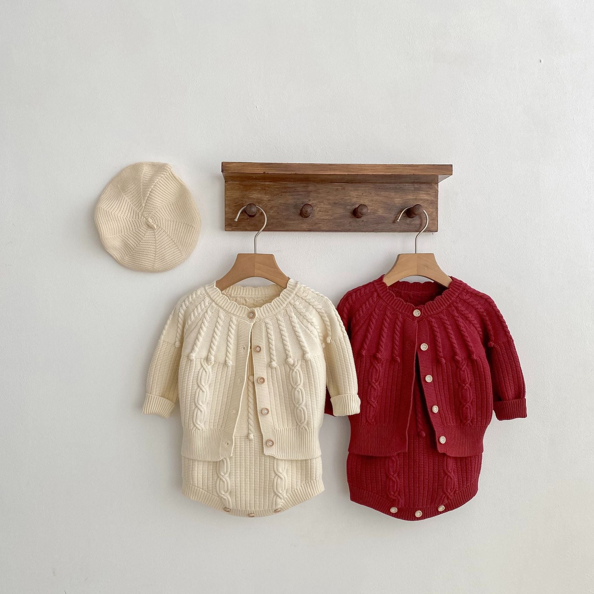 Knitted Romper And Coat Two-piece Set