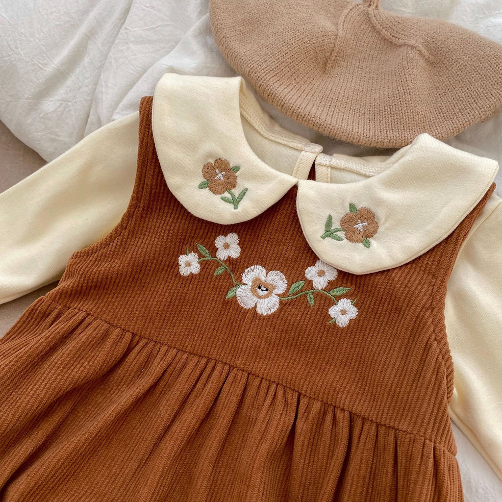 Embroidered Suspender Romper