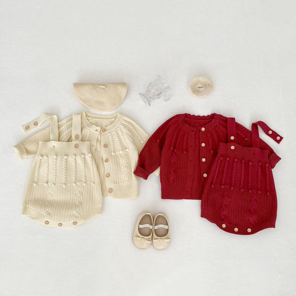 Knitted Romper And Coat Two-piece Set