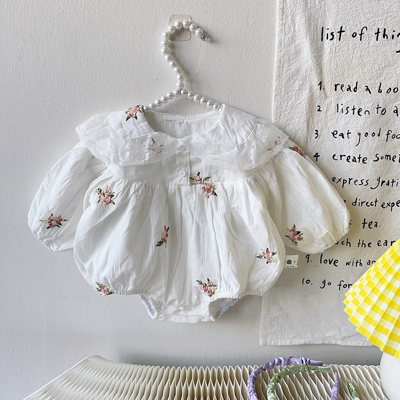 Lace Lapel Embroidered Long-sleeved rumper