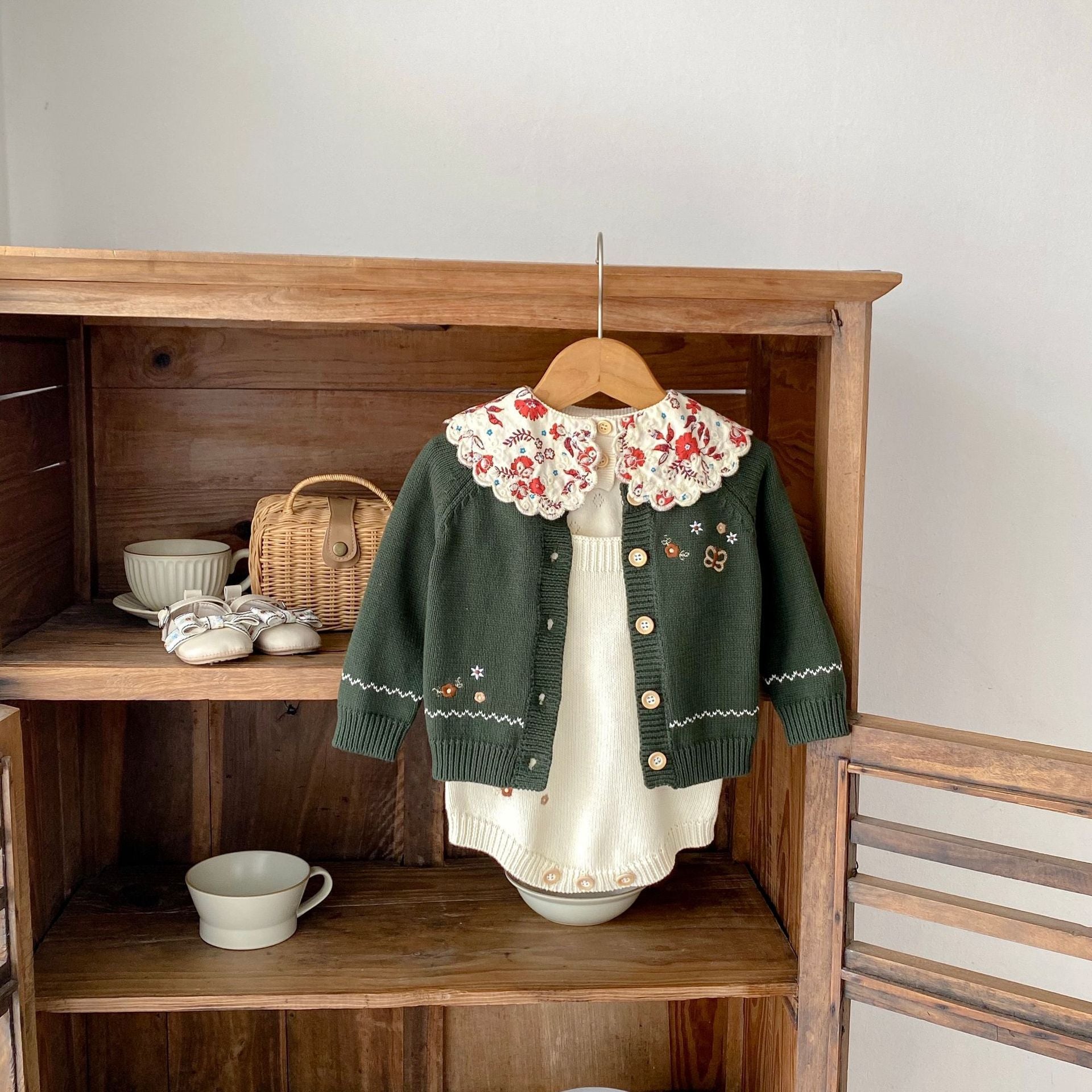 Matching Embroidered Cotton Yarn Sweater Coat