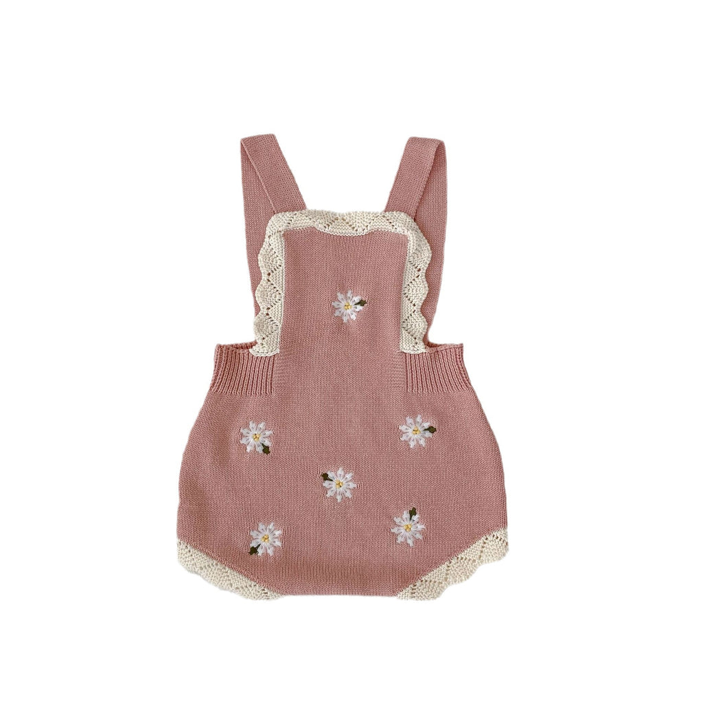 Knitted Embroidered Suspender Romper