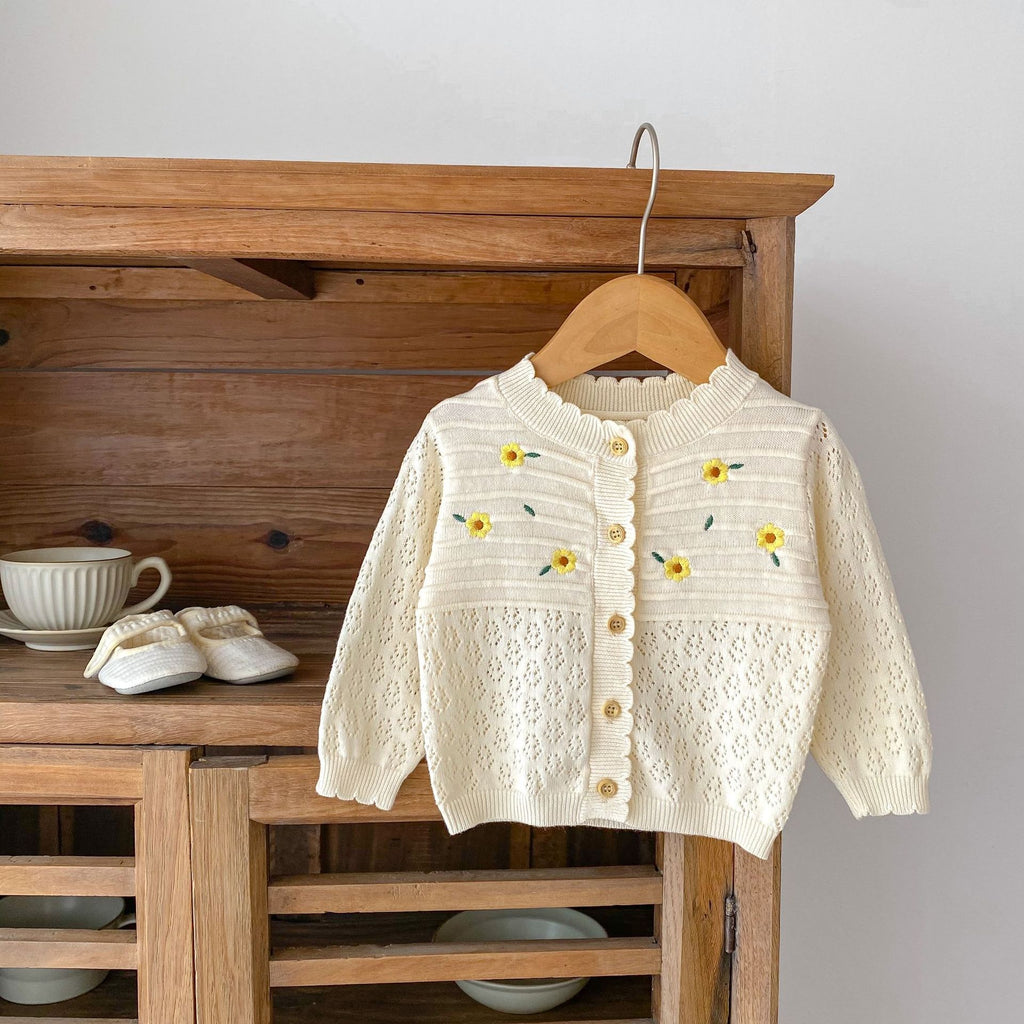 Flower Embroidered Long Sleeve Knitted Coat