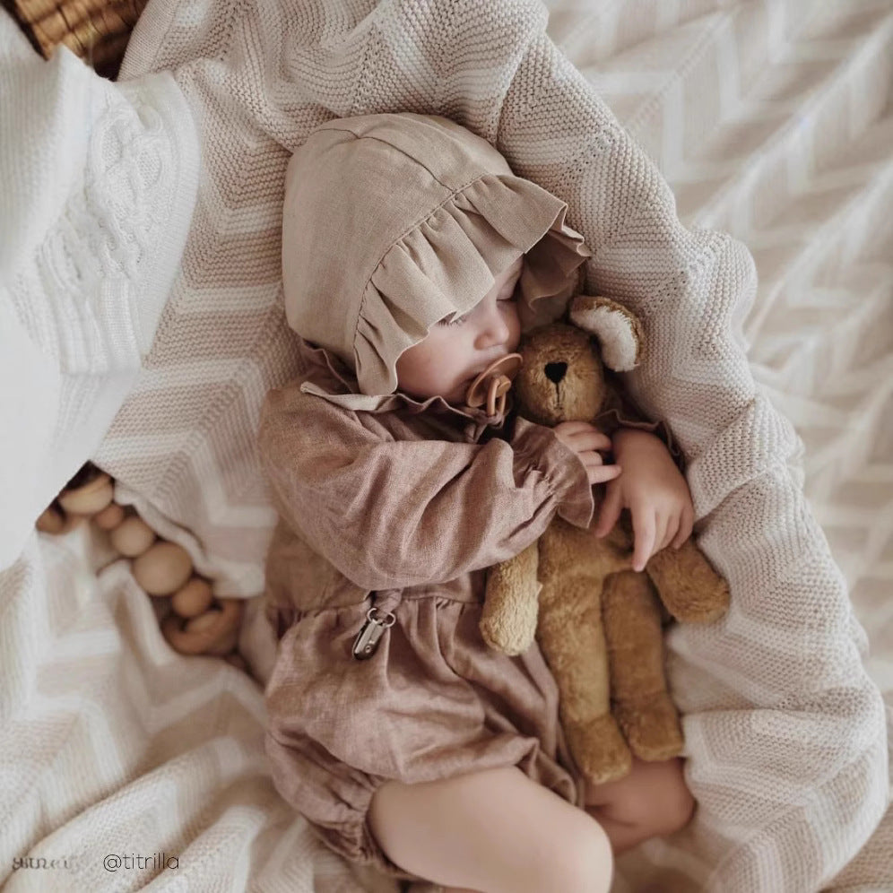 Cotton And Linen Romper & Hat