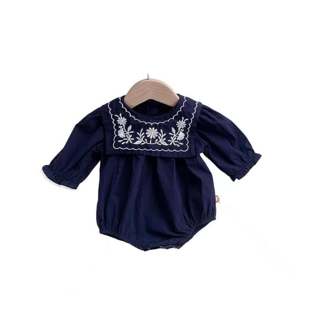 Navy Style Embroidered Collar Onesie