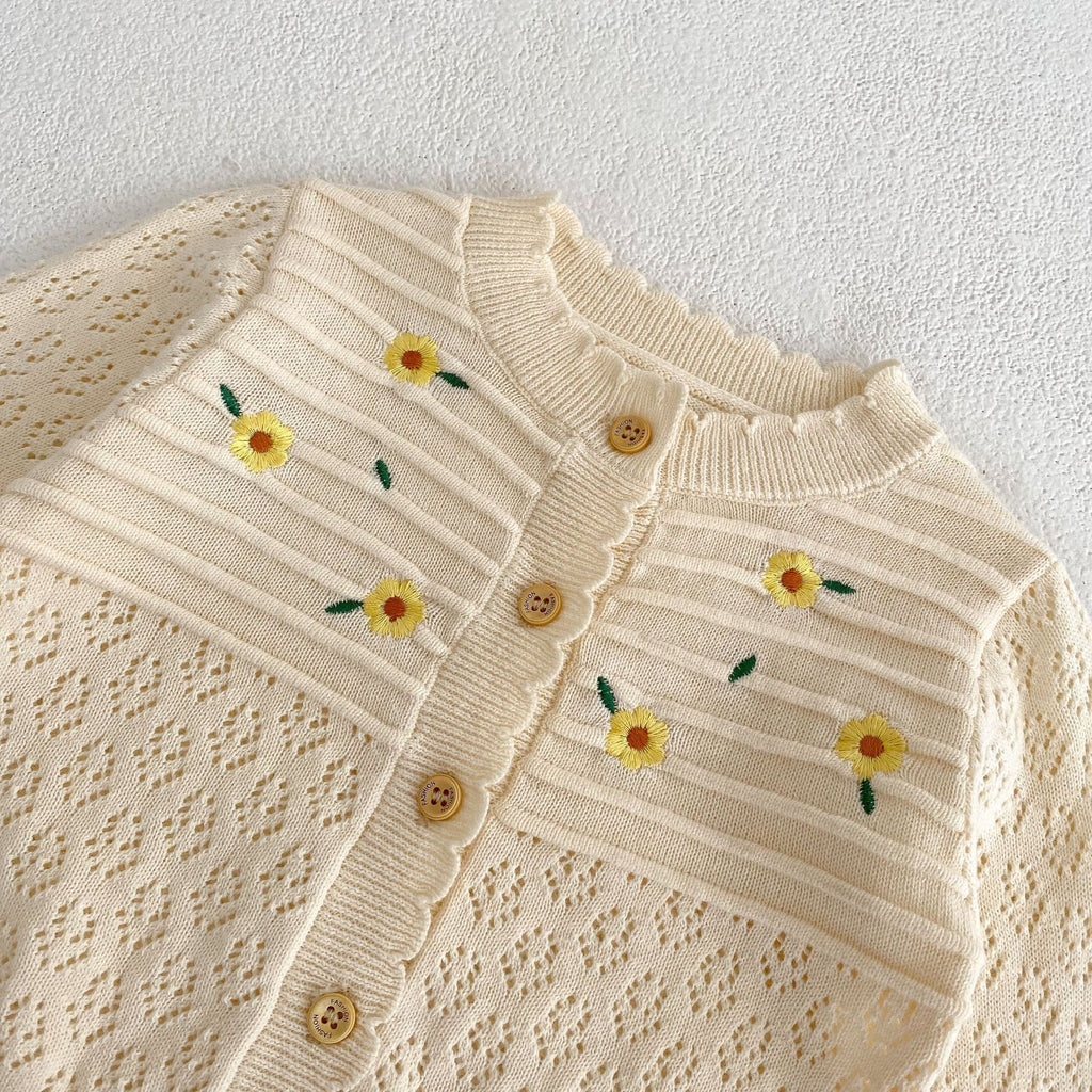 Flower Embroidered Long Sleeve Knitted Coat