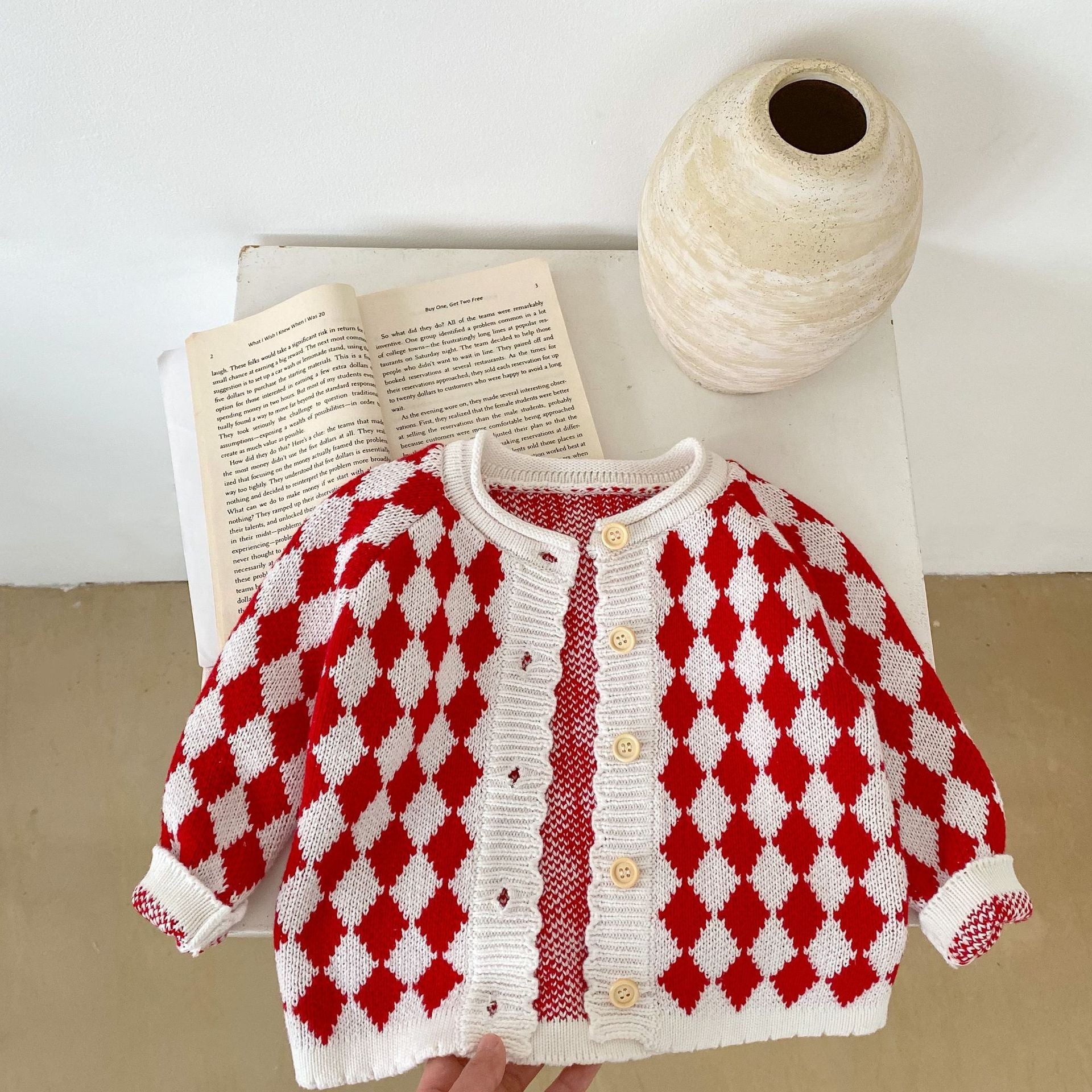 Knitted Rhombus Sweater Coat