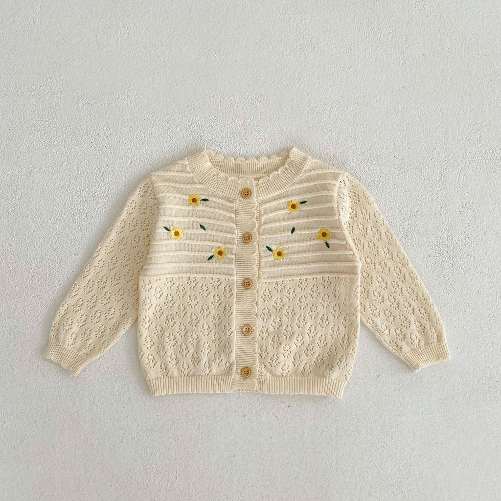 Flower Embroidered Long Sleeve Knitted Coat