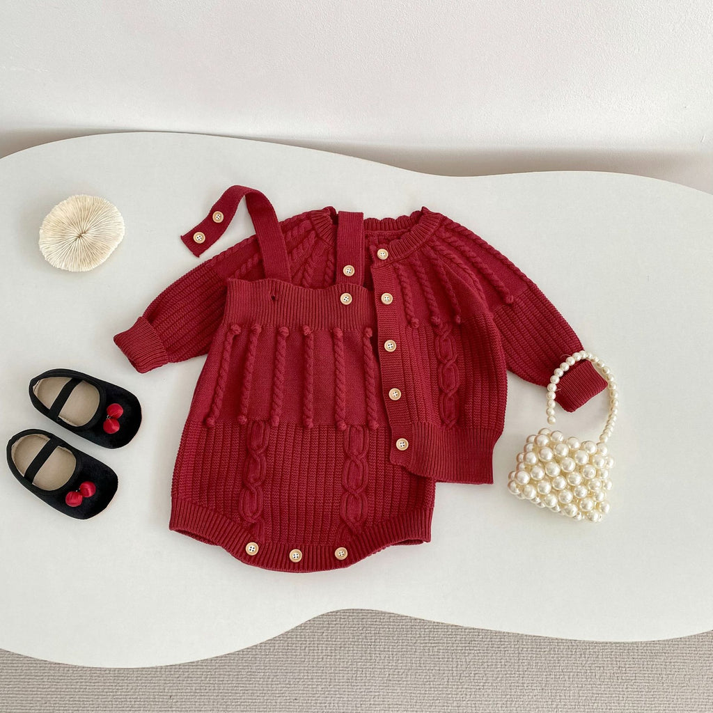 Knitted Romper And Coat Two-piece Set