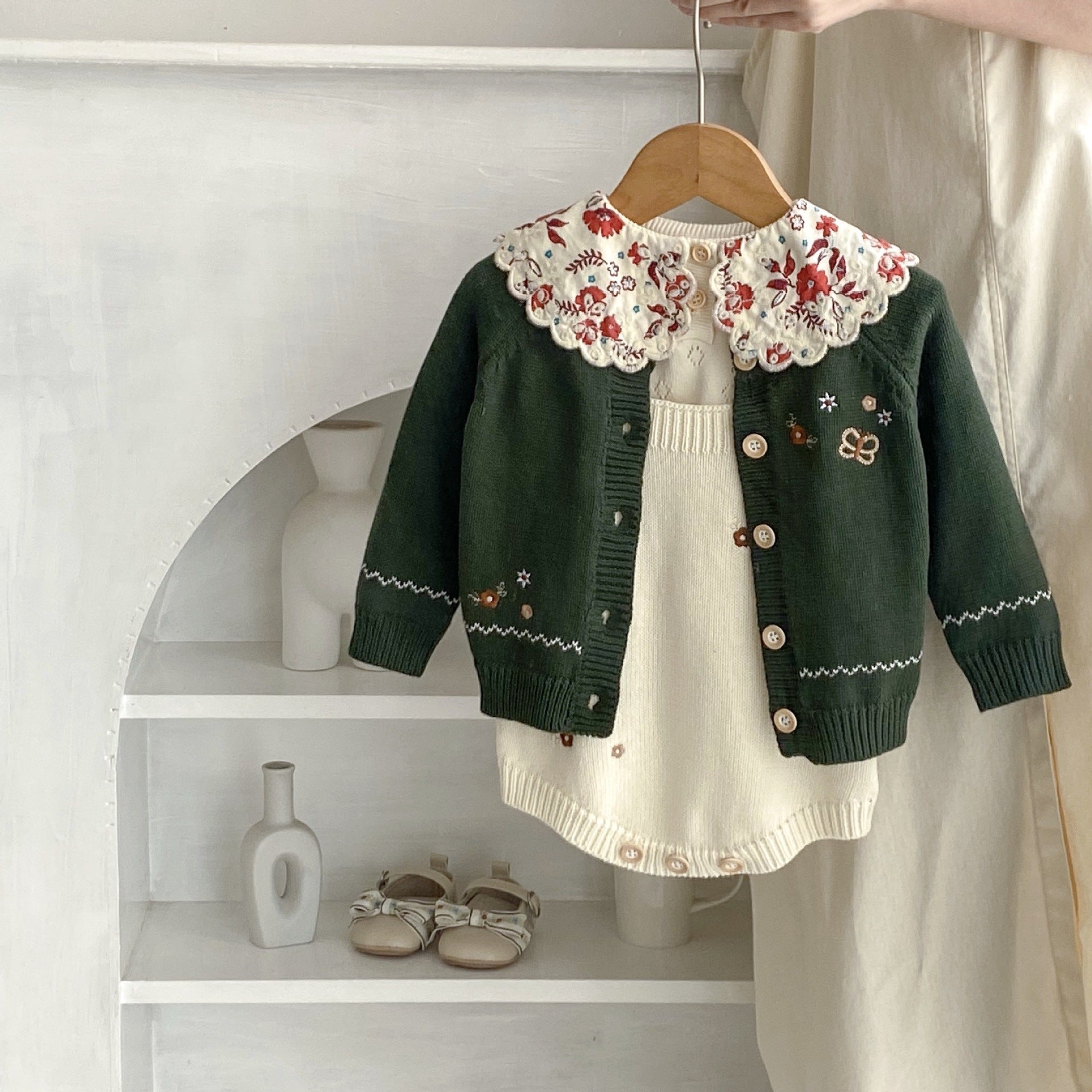 Matching Embroidered Cotton Yarn Sweater Coat