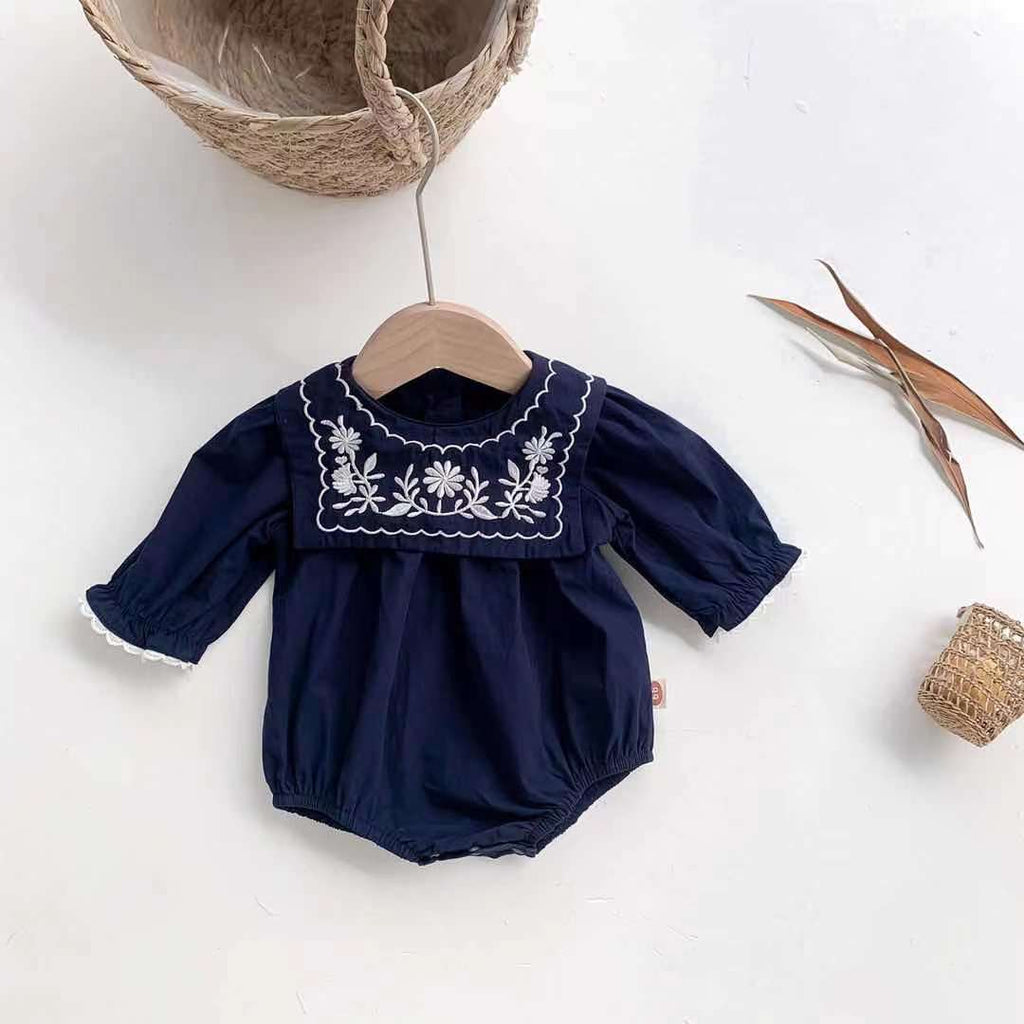 Navy Style Embroidered Collar Onesie