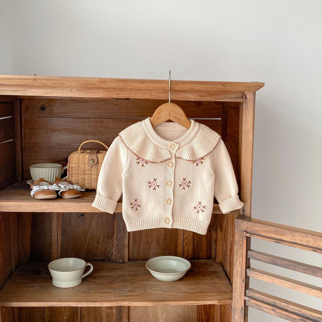 Lapel Embroidered Knitted Coat