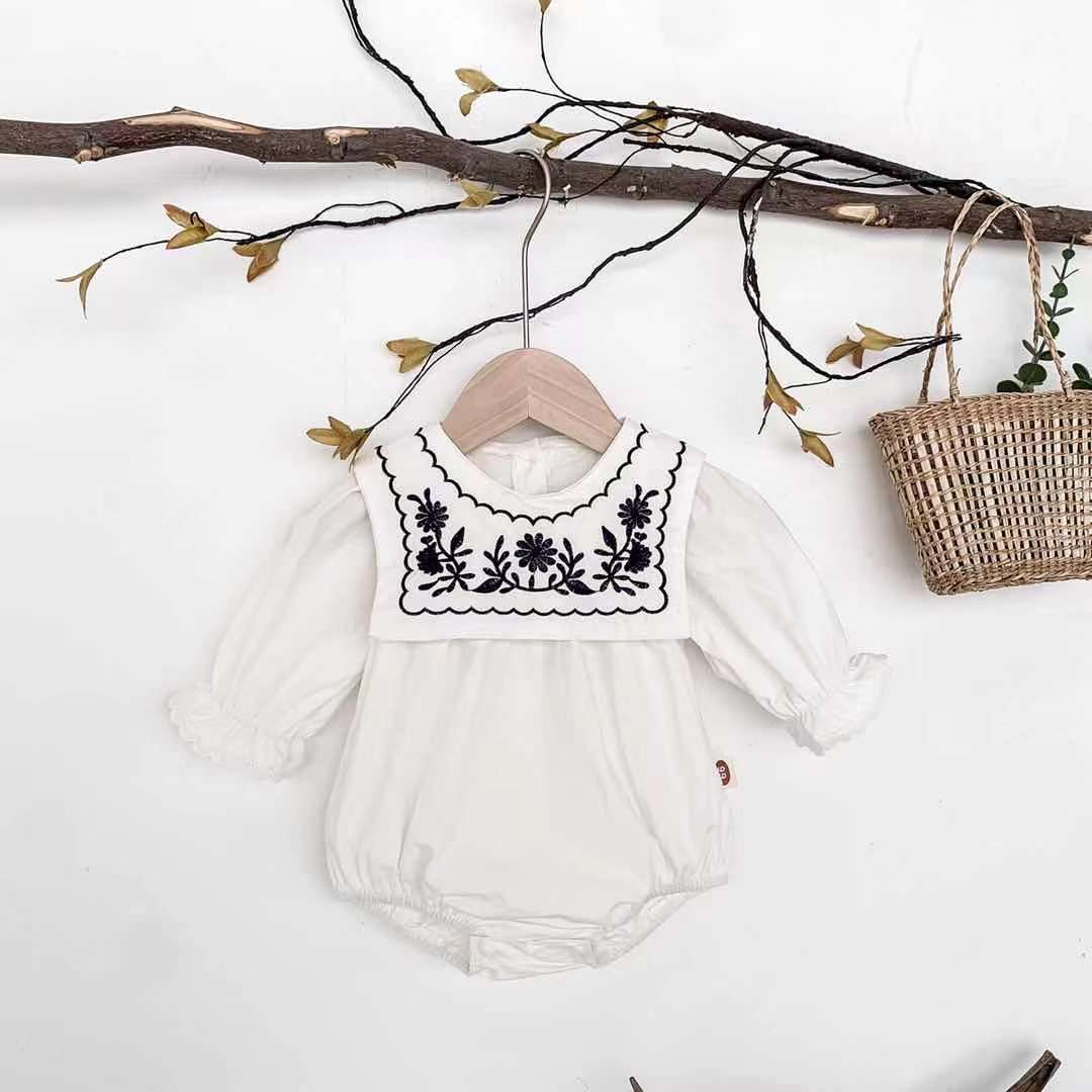 Navy Style Embroidered Collar Onesie