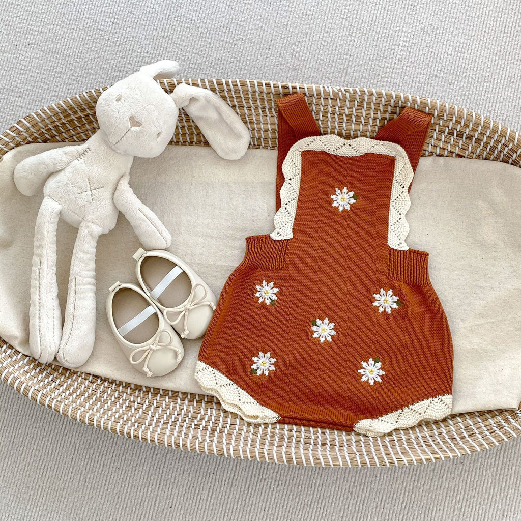 Knitted Embroidered Suspender Romper