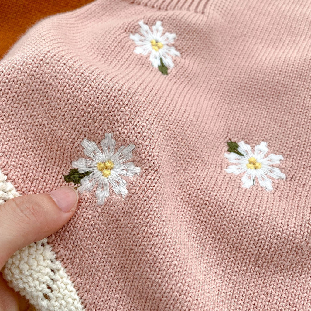 Knitted Embroidered Suspender Romper