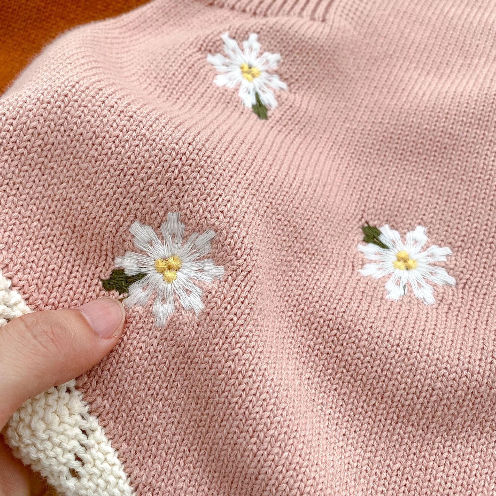 Knitted Embroidered Suspender Romper