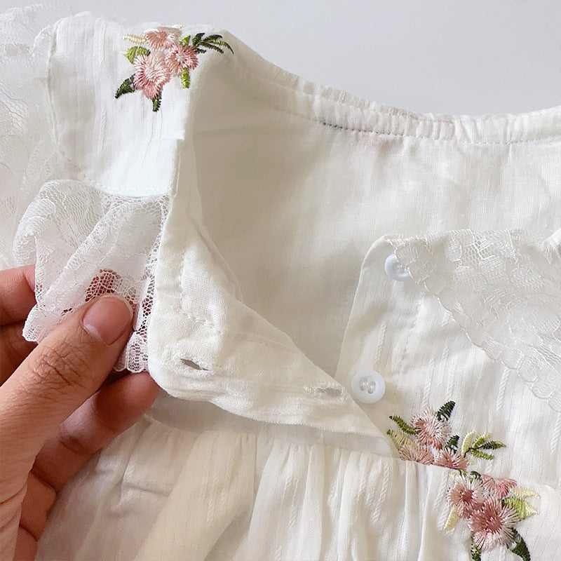 Lace Lapel Embroidered Long-sleeved rumper