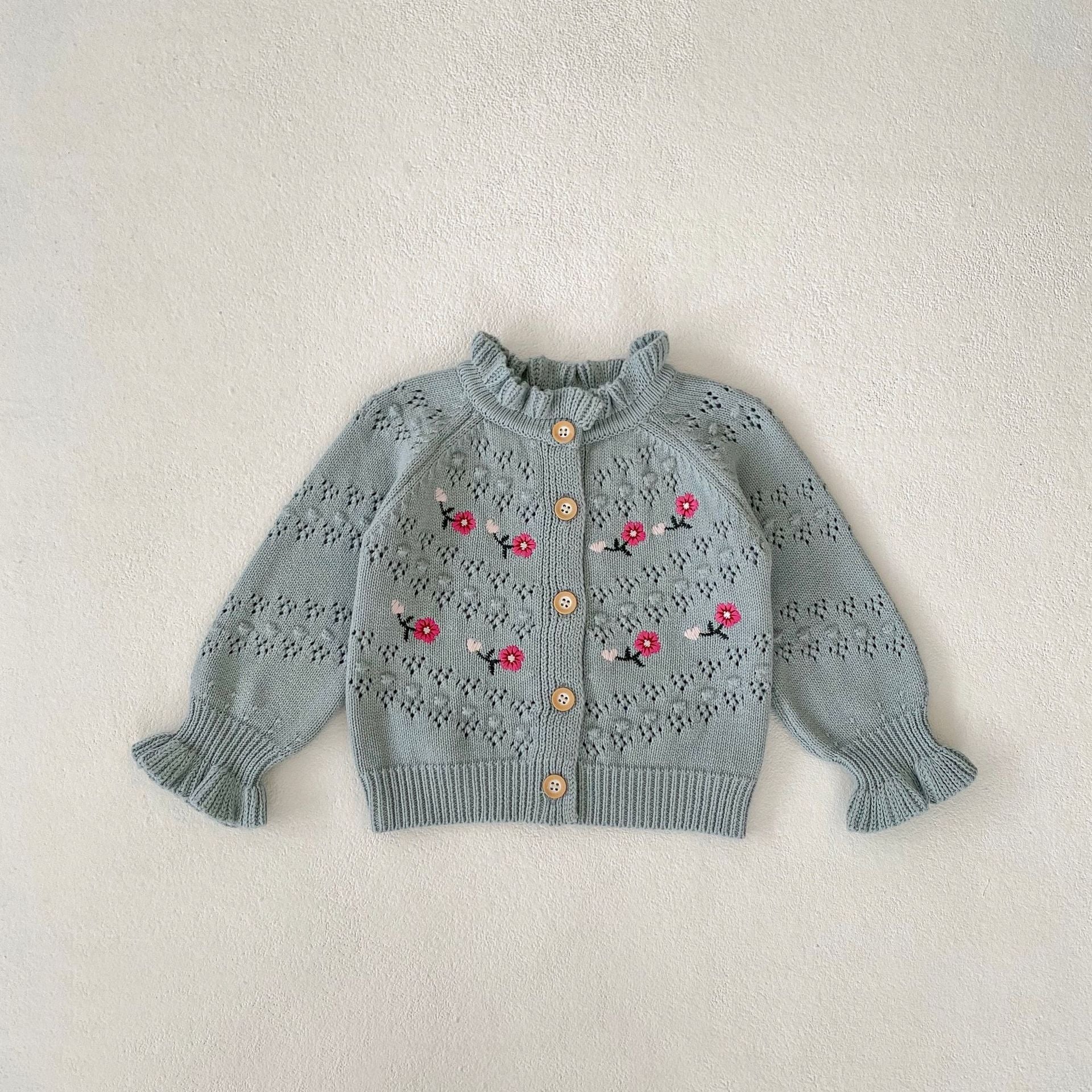 Embroidered Knitted Coat All-match