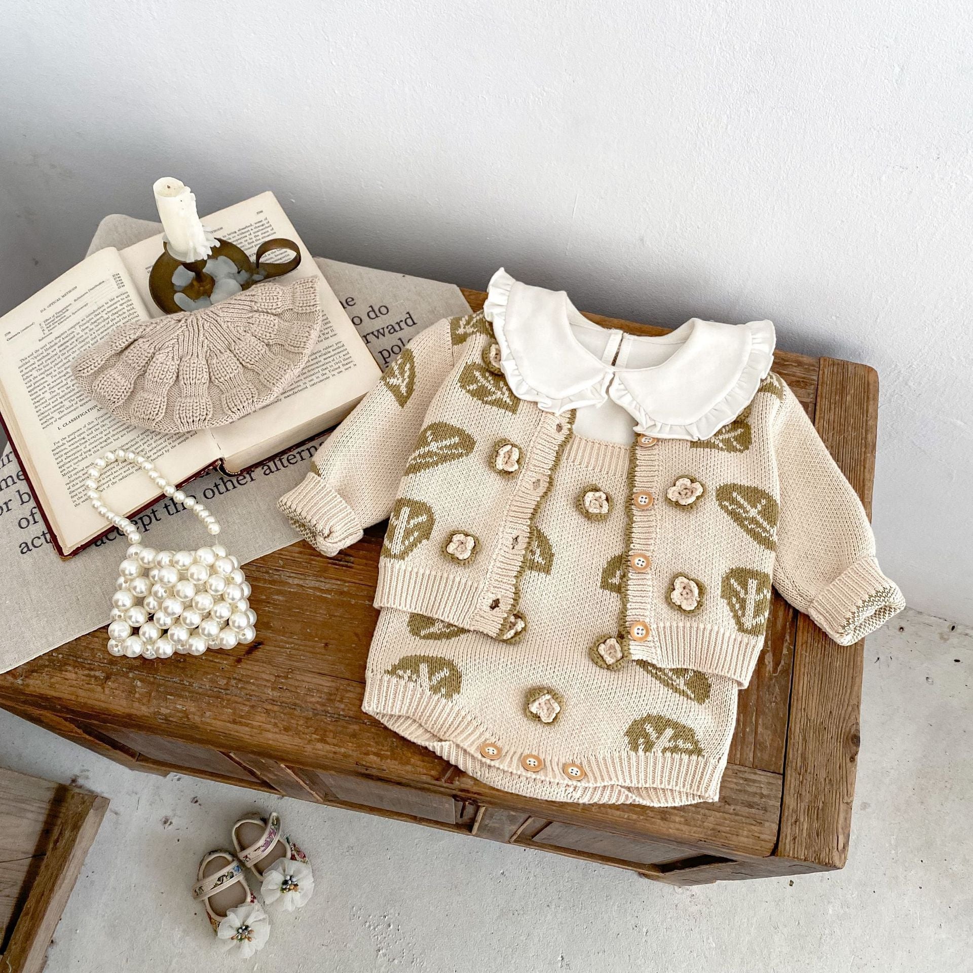 Leaf Jacquard Sweater Two-piece Set